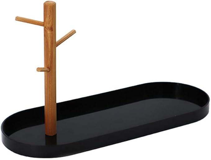 Shinpuru Key Tray & Key Bowl, Jewelry Tray with Wood 3-Tier Hanging Organizer - Multi-Functional Entryway Tray, Perfect for Key Bowl, Ring Holder, Jewelry Dish Organize (Black Oval)