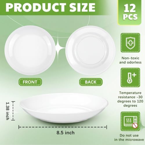 Vesici 12 Pcs 8.46 Inch Melamine Dinner Plates White Salad Dessert Plates - Image 2