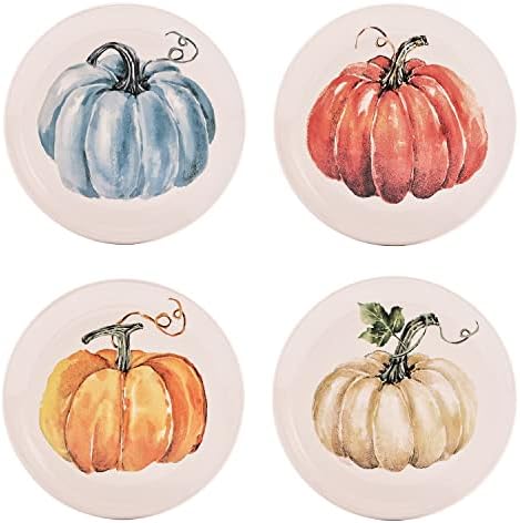 Bico Pumpkin Feast Salad Plates Set of 4, 8.75 Inch Ceramic Dessert Plates for Salad, Appetizer, Side Dishes, Microwave and Dishwasher Safe, Gift for Housewarming and Thanksgiving by Bico