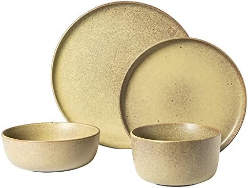 Gibson Elite James Street 16 Piece Stoneware Matte Reactive Double Bowl Dinnerware Set - Toast Cream, Service for 4 (16pcs) - Image 4