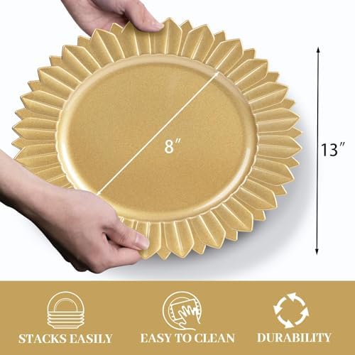 MAONAME Gold Charger Plates Set of 12, Plastic Chargers with Sunflower Rim - Image 4