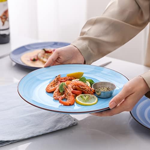 Selamica Ceramic 10 inch Dinner Plates, Large Pasta Dessert Salad Plates, Porcelain Serving Plate for Appetizer, Pancakes, Steak, Set of 6, Black Speckles, Gradient Blue - Image 6