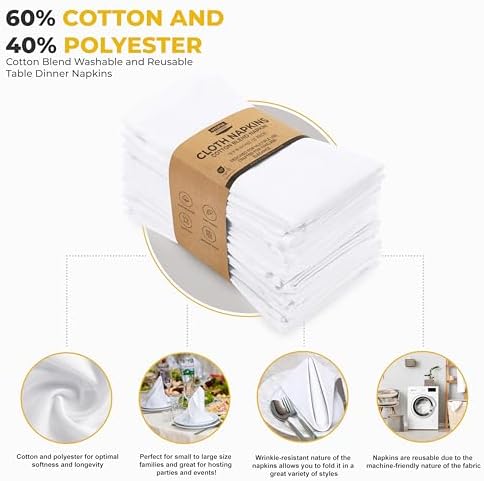 Utopia Kitchen Cotton Blend White Cloth Napkins [12 Pack, 18x18 Inch] - Image 4