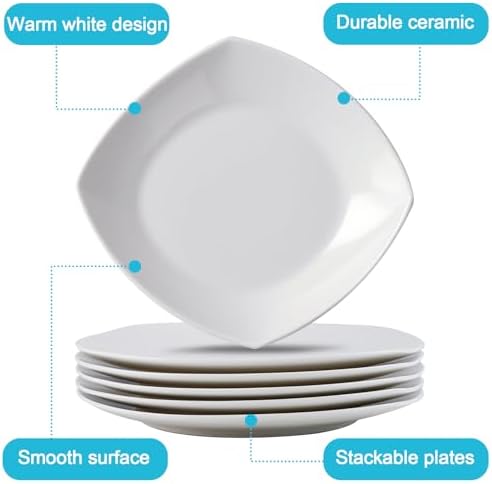 Square Dinner Plates, Set of 6, White, 10.5 Inch - Image 4