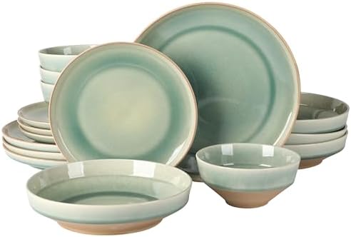 Gibson Elite Hailstone 16 Piece Stoneware Reactive Glaze (Service for 4) Ceramic Plates and Bowls Dinnerware Set - Tropical Green by GibsonHomewares