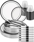 Goodluck 175 Pcs Disposable Clear and Black Party Plate Cup Napkin Sets by GoodLuck