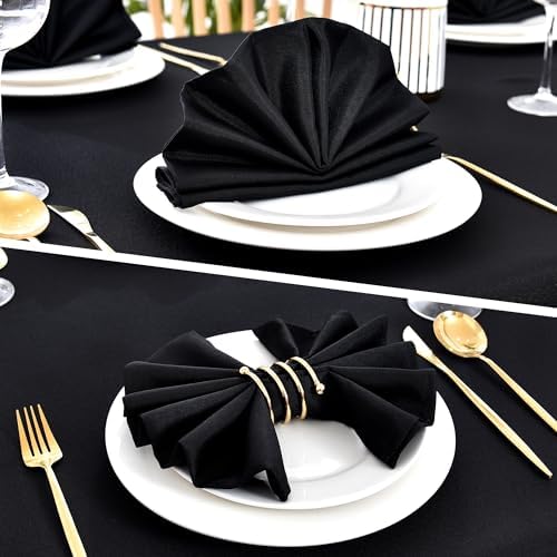 Wolkemer Set of 4 Black Cloth Napkins 17 x 17 Inches Solid Washable Polyester Dinner Napkins with Hemmed Edges for Dinners Parties Weddings Banquets Events Table Decoration - Image 4