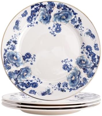 Agyiuns Porcelain Floral Plates, 8in Set of 4 Round Small Appetizer Dessert Plates for dessert，bread (Blue flowers) by Agyiuns