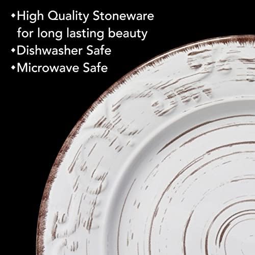 Pfaltzgraff Trellis White 16-Piece Stoneware Dinnerware Set, Service for 4, Distressed White Finish, Microwave & Dishwasher Safe Plates and Bowls - Image 5