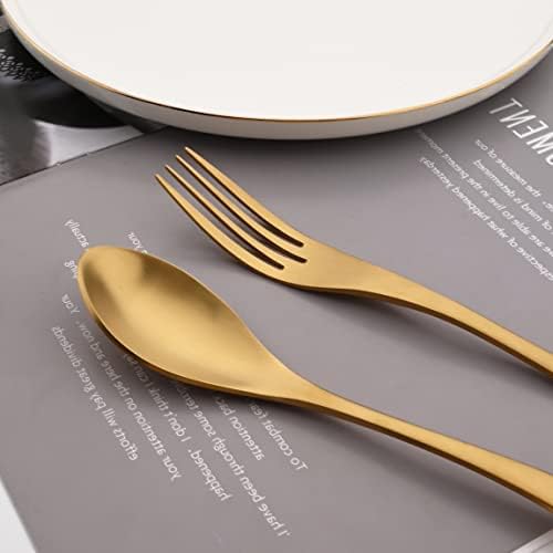 Golden Silverware Set, 6 Pieces 304 Stainless Steel Eating Utensil Set with Gift Box, Include Knife, Forks and Spoons, Matte Polished Flatware Set for 1, Dishwasher Safe, Gold - Image 3