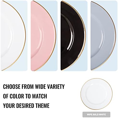 MAONAME White Charger Plates Set of 6, Plastic Plate Chargers with Gold Rim - Image 4
