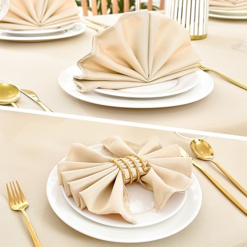 Wolkemer Set of 4 Beige Cloth Napkins 17x17 Inches Washable Dinner Napkins - Image 4