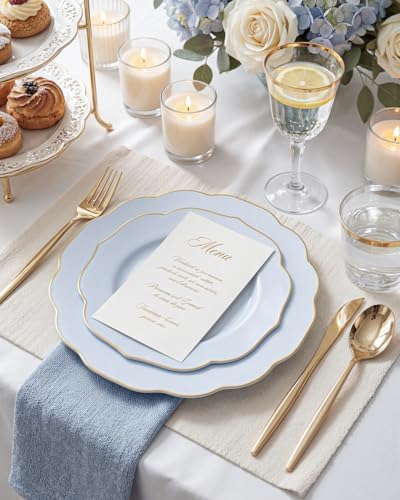 bUCLA 180PCS Blue Plastic Plates - Disposable Light Blue with Gold Rim - Include 30 Each (Dinner & Salad) Plates, 30 Knives, 30 Forks, 30 Spoons, 30 Cups for Party, Party, Birthday & Shower - Image 6