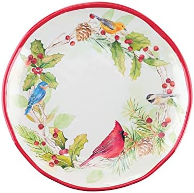 UP UPware Winter Birds Melamine Round Dessert Plates, Small Serving Plates, Christmas Decorations, for Appetizer, Snacks, and Side Dishes, Red, 6 Inch, Set of 4 - Image 3