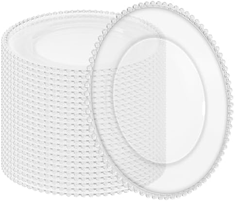 24 Pack Clear Charger Plates 13 Inch Acrylic Round Dinner Chargers with Clear Beaded Rim, Plastic Round Decorative Plates for Kitchen Wedding Party Home and Tabletop Decoration by Tomeurperf
