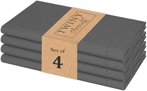 TWINY threads Set of 4 100% Cotton Cloth Napkins, 18"x18", Reusable, Grey by TWINYThreads