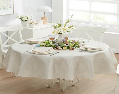 Newbridge Holiday Ribbons Bows Ivory 60 x 84 Oval Tablecloth by HomeBargainsPlus