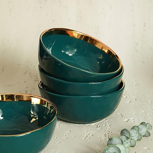 Stone Lain Florian Modern Porcelain Dish Set, 32-Piece Dishes for 8, Gold and Green (Porcelain Dinnerware Set) - Image 6