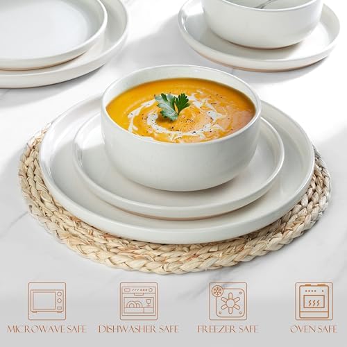 LIANYU 18-Piece Dinnerware Sets for 6, Stoneware Dinner Plates and Bowls, Kitchen Dining Dishes Set, Dishwasher & Oven Safe, Snowy White - Image 5