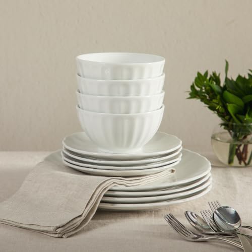 Gibson Home Plates and Bowls Set, 12 Piece Dinnerware Set for 4, White - Image 2