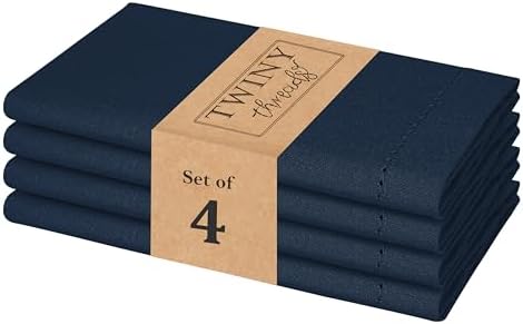 TWINY threads Set of 4 100% Cotton Cloth Napkins, 18" x 18", Navy Blue by TWINYThreads