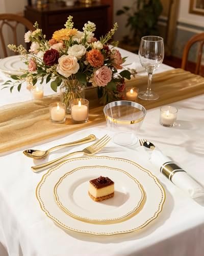 Hioasis 350 Pcs Ivory Gold Plastic Plates Wedding & Party - Image 4