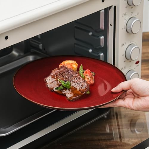 vicrays Ceramic Round Plates Set of 6 - Porcelain 8 inch Dinner Plates for Salad Dessert Appetizer Bread - Microwave Oven and Dishwasher Safe - Cherry Red - Image 2