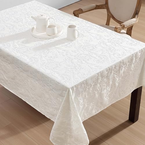 Laura Ashley Wrinkle Resistant Annaleigh Tablecloth, 60" x 120", Ivory - Image 2