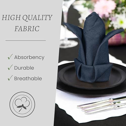 TWINY threads Set of 12 100% Cotton Cloth Napkins, 18" x 18", Navy Blue - Image 3