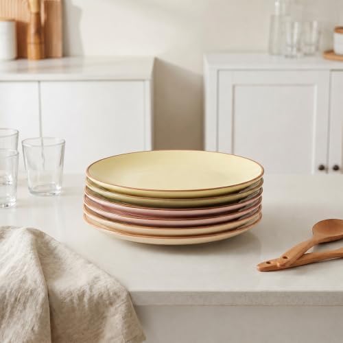 Dinner Plates Set of 6, 8 Inch Scratch Resistant Ceramic Plates, Pasta Plate, Salad Plate, for Main Course, Dishwasher and Microwave Safe, Warm Multicolor - Image 6