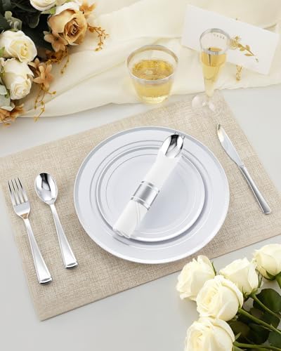 Goodluck 320 PCS Disposable Silver White Plastic Dinner Plate for 40 Guests - Image 3