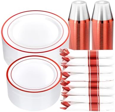 Goodluck 350 Piece Red Plastic Dinnerware Set for 50 Guests by GoodLuck