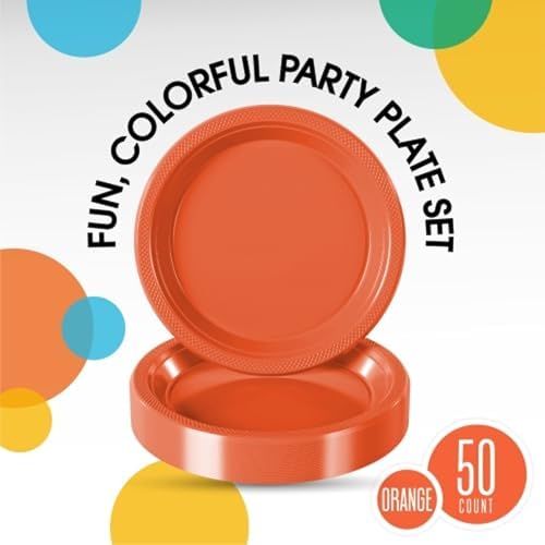 Exquisite Party Solids Sturdy Orange Plastic Plates 9" Party Plates 50 Pcs - Image 2