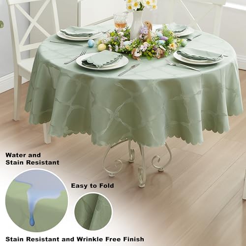 Newbridge Holiday Ribbons Bows Sage Green 90" Round Tablecloth - Image 3