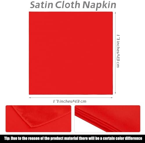MCEAST Satin Cloth Napkins and Napkin Rings Set of 8, Smooth Fabric Table Napkins and Napkin Holder for Wedding, Birthday Dinner Party, Family Gatherings, Table Decor (Red, 17 x 17 Inches) - Image 2