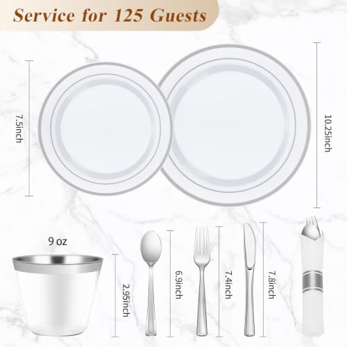 BESTVIP 875 Piece Silver Plastic Dinnerware Set for 125 Guests - Image 3