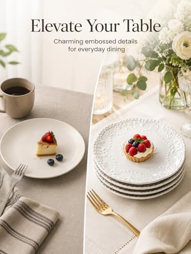 White Small Dessert Plates Set of 4,Ceramic Dinner Plates 6 Inch for Appetizer, Fruits, Cake, Salad,Microwave Safe,Christmas Gift - Image 4