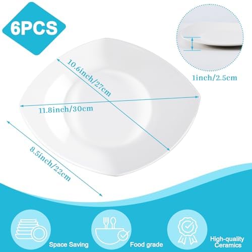 Square Dinner Plates, Set of 6, White, 10.5 Inch - Image 2