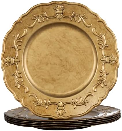 MAONAME Antique Gold Charger Plates Set of 6, 13" Round Plate Chargers by MAONAME