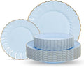 Lullaby 60PCS Light Blue Scalloped Plastic Plates with Gold Rim for Party by LULLABY