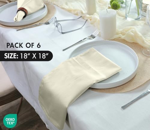 Ruvanti Cloth Napkins Set of 6, Cotton Enrich 18”x18” - Ivory - Image 6