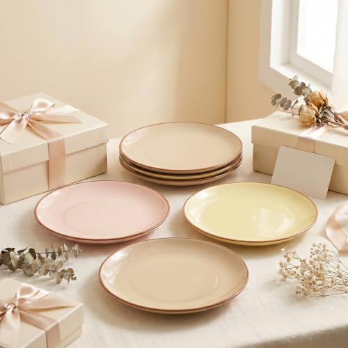 Dinner Plates Set of 6, 8 Inch Scratch Resistant Ceramic Plates, Pasta Plate, Salad Plate, for Main Course, Dishwasher and Microwave Safe, Warm Multicolor - Image 7