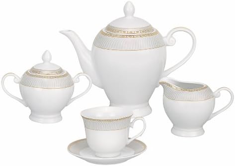 Lorren Home Trends 57-Piece Porcelain Dinnerware Set, Alina-GD, Service for 8 - Image 5