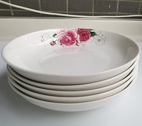 5 Pack Ceramic Plates with Rose Pattern, 7 inch Large Dessert Salad Porcelain Dinner Plates, Ceramic Dessert Dishes for Steak Pasta Pizza Appetizer (Dishwasher & Microwave Safe Plates) - Image 6