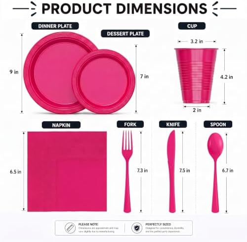 Exquisite 350 Pcs Hot Pink Plates and Napkins Party Supplies Plate Sets - Image 3