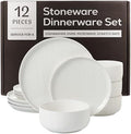 Joseph Sedgh Collection Durable Stoneware Dinnerware Set with Reactive Glaze Finish, 12-Piece, Kai White by JosephSedghCollection