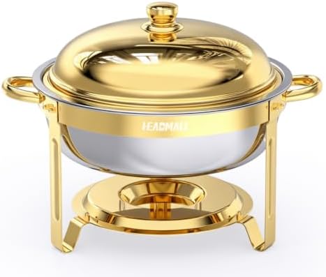 HEADMALL Chafing Dishes for Buffet 1 Pack, 6QT Gold Food Warmers for Parties Buffet Servers, Warming Trays for Wedding, Birthday Party or Holiday Celebration (1, Gold) by HEADMALL