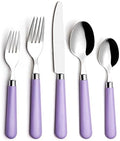 ANNOVA Stainless Steel Colorful Tableware Kitchen Flatware Set Utensils, Includes Dinner Knives, Forks, Spoons, Salad Forks & Dessert Spoons, Modern Rounded Shape (Lilac, 20 Pieces) by LivingNecessities