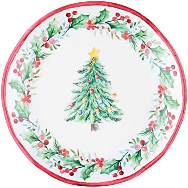 UP Christmas Tree Melamine Round Dessert Plates, Small Serving Plates, Christmas Decorations, for Appetizer, Snacks, and Side Dishes, Red and Green, 6 Inch, Set of 4 - Image 3