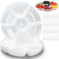 Zhehao 6 Pcs Plastic Divided Serving Trays with 60 Pcs Disposable Fork, 7 Compartments Round Chip Dip Plate, Petal Shape Platter, 10.6'' Snacks Serving Dish for Party Candy Nuts Fruits (White) by Zhehao